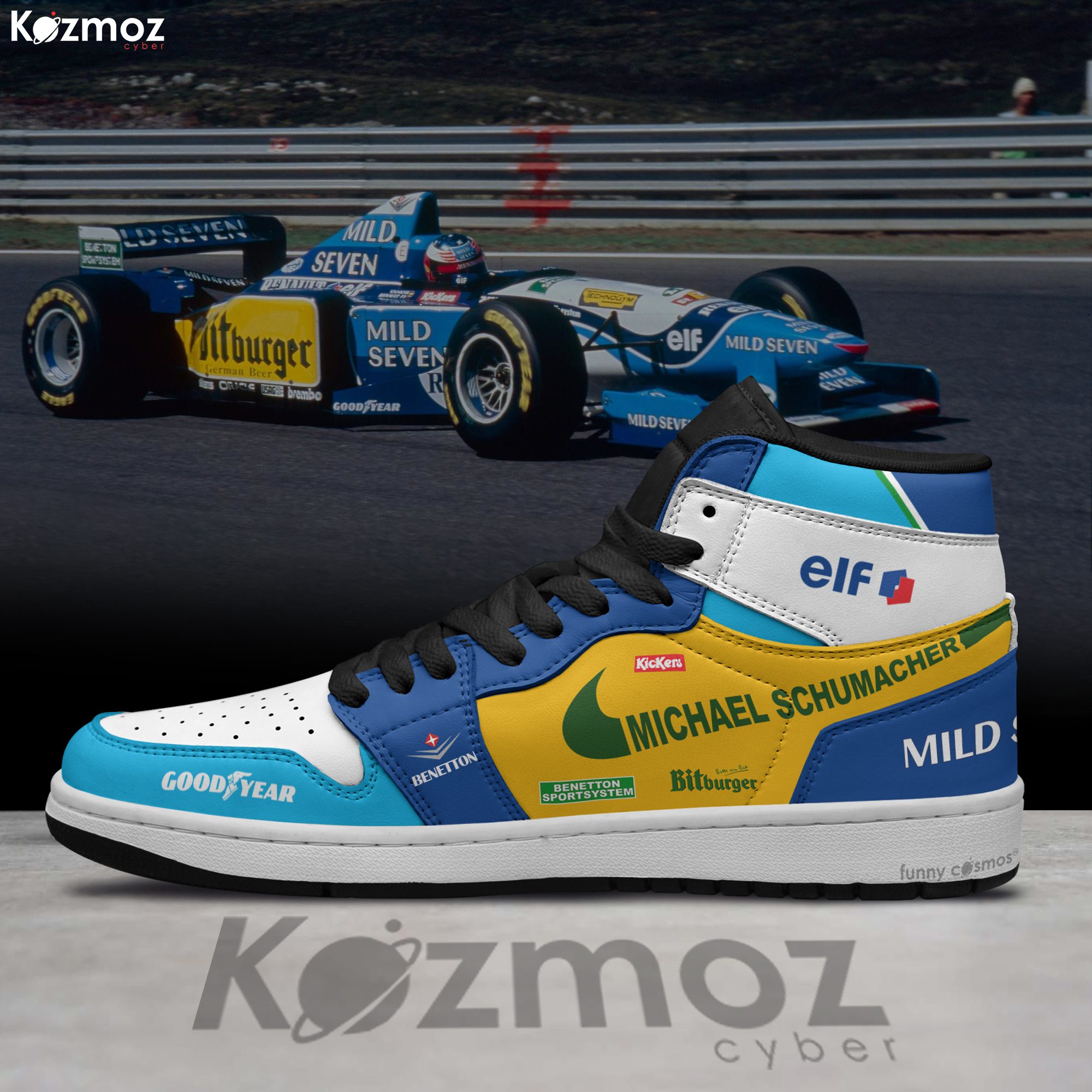 Benetton Michael Schumacher Custom Shoes B195 Livery 1995 Racing Shoes Benetton Michael Schumacher Custom Shoes B195 Livery 1995 Racing Shoes