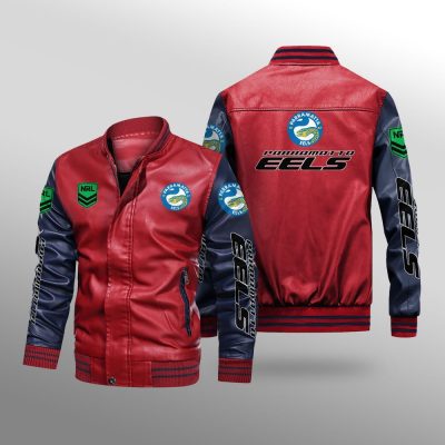 NRL Parramatta Eels Red Navy Blue Leather Bomber Jacket