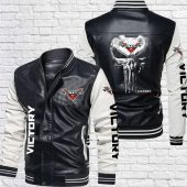 Victory Motorcycles Black White Leather Bomber Jacket