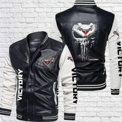 Victory Motorcycles Black White Leather Bomber Jacket