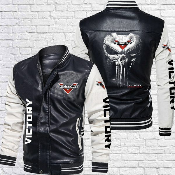 Victory Motorcycles Black White Leather Bomber Jacket Victory Motorcycles Black White Leather Bomber Jacket