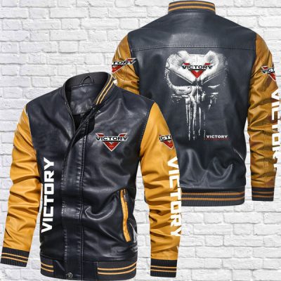 Victory Motorcycles Black Yellow Leather Bomber Jacket