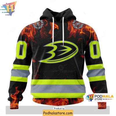 Anaheim Ducks 3D Hoodie Firefighter Tribute Personalized NHL Merch