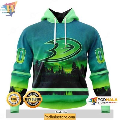 Anaheim Ducks 3D Hoodie Northern Lights Custom Design NHL Team Pride