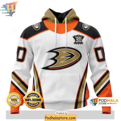 Anaheim Ducks 3D Hoodie, Personalized NHL Apparel With 30th Anniversary Logo