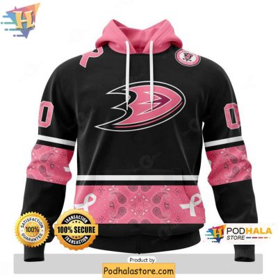 Anaheim Ducks 3D Hoodie Personalized Paisley Breast Cancer Awareness Apparel