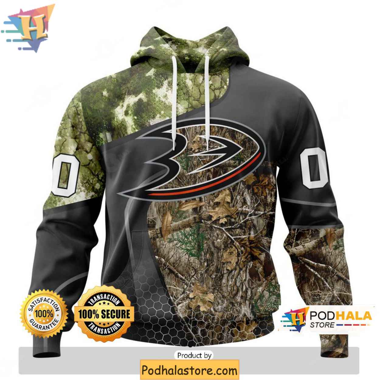 Anaheim Ducks 3D Hoodie with Personalized Hunting Camo Design Anaheim Ducks 3D Hoodie with Personalized Hunting Camo Design