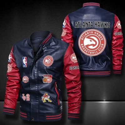 NBA Atlanta Hawks Navy Blue Love Logo Leather Bomber Jacket
