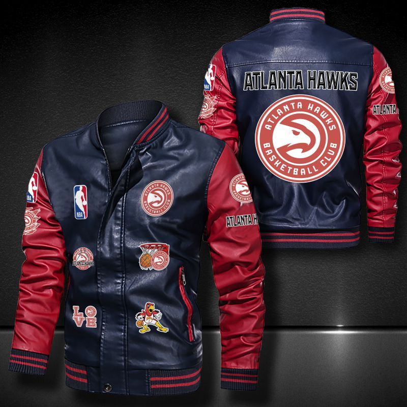 NBA Atlanta Hawks Navy Blue Love Logo Leather Bomber Jacket NBA Atlanta Hawks Navy Blue Love Logo Leather Bomber Jacket