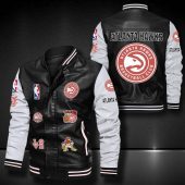 NBA Atlanta Hawks Black Love Logo Leather Bomber Jacket