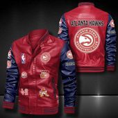 NBA Atlanta Hawks Red Navy Love Logo Leather Bomber Jacket