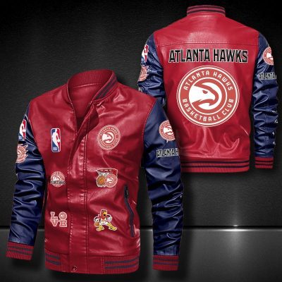 NBA Atlanta Hawks Red Navy Love Logo Leather Bomber Jacket