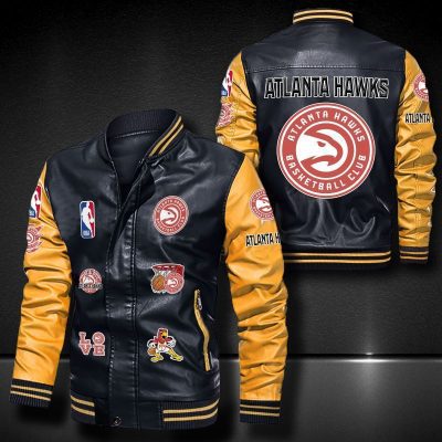 NBA Atlanta Hawks Black Yellow Love Logo Leather Bomber Jacket