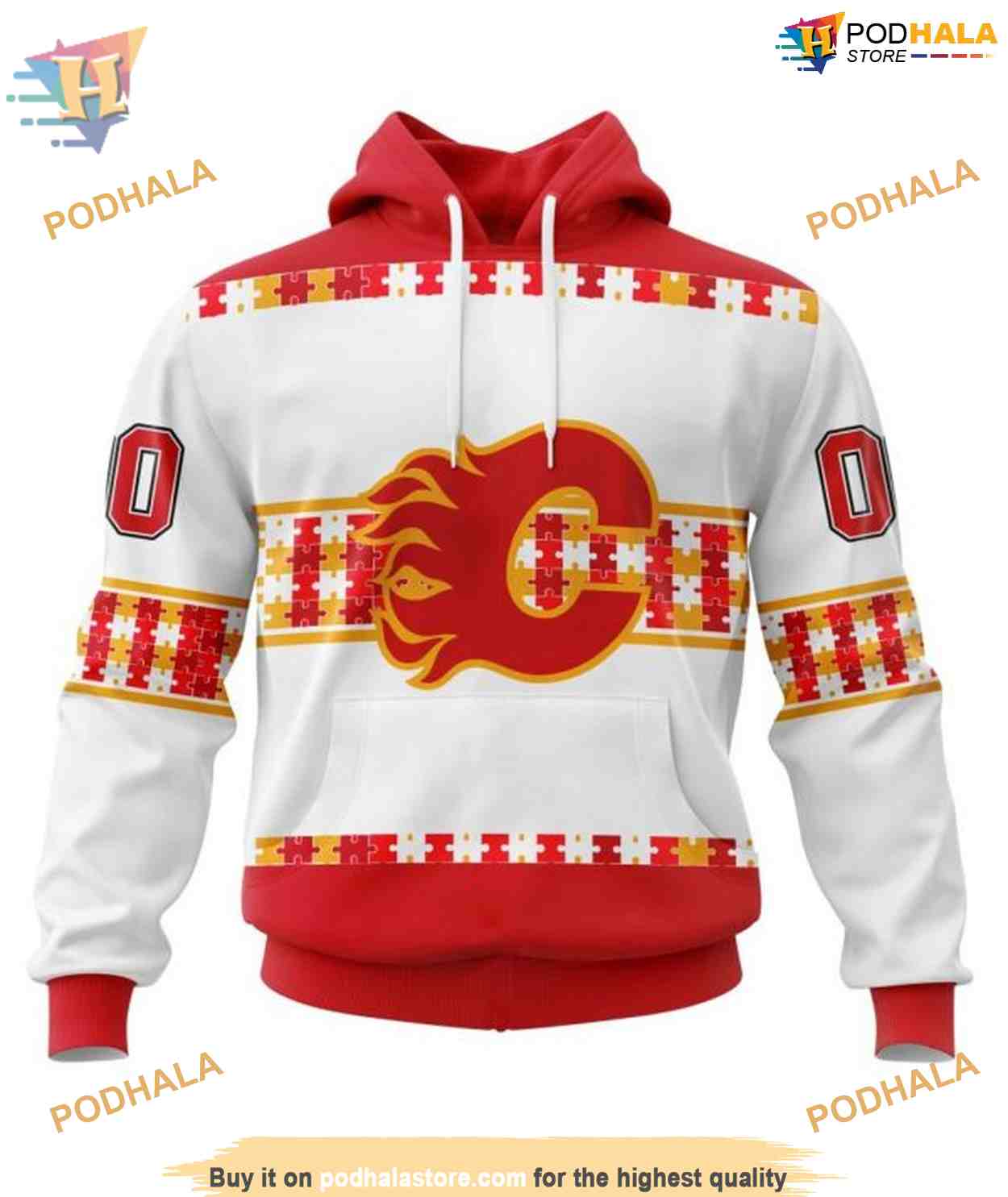 Autism Awareness Custom Name And Number NHL Calgary Flames Hoodie 3D Autism Awareness Custom Name And Number NHL Calgary Flames Hoodie 3D