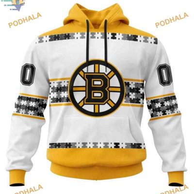 Autism Awareness Custom Name NHL Boston Bruins Hoodie 3D, Supportive Apparel