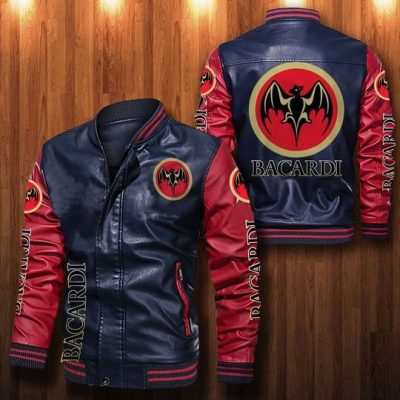 Bacardi Navy Blue Red Leather Bomber Jacket