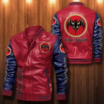 Bacardi Red Navy Blue Leather Bomber Jacket Bacardi Red Navy Blue Leather Bomber Jacket