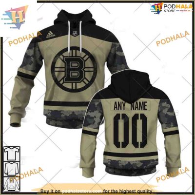 Camo Military Appreciation Custom NHL Boston Bruins Hoodie 3D, Authentic Practice Jersey