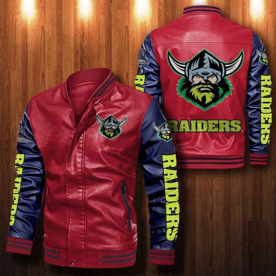 NRL Canberra Raiders Red Navy Blue Leather Bomber Jacket NRL Canberra Raiders Red Navy Blue Leather Bomber Jacket