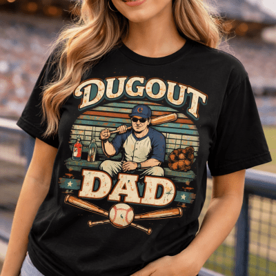 The Dugout Dad baseball Tshirt for Dad Daughter Son Gift