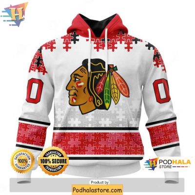Chicago Blackhawks 3D Hoodie Personalized Autism Awareness Apparel