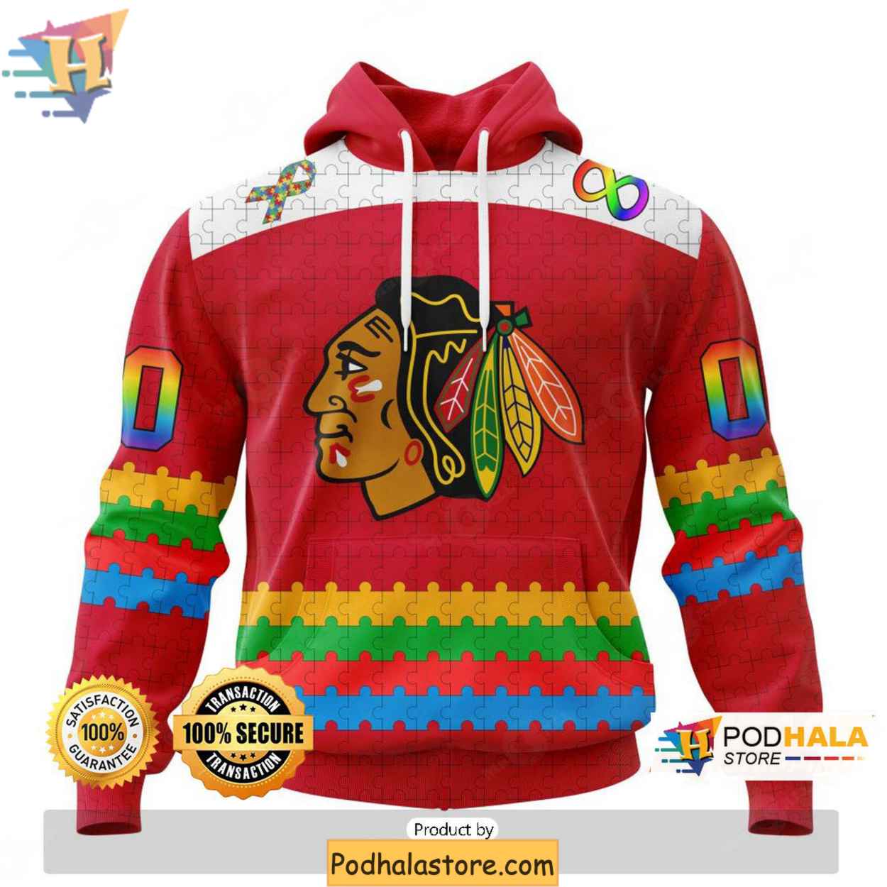 Chicago Blackhawks 3D Hoodie with Autism Awareness Puzzle Piece Design Chicago Blackhawks 3D Hoodie with Autism Awareness Puzzle Piece Design