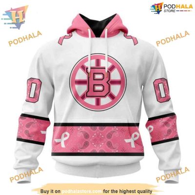 Classic Style Paisley Personalized NHL Boston Bruins Hoodie 3D, Pink October Merch