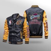 NBA Cleveland Cavaliers Black Gold Leather Bomber Jacket
