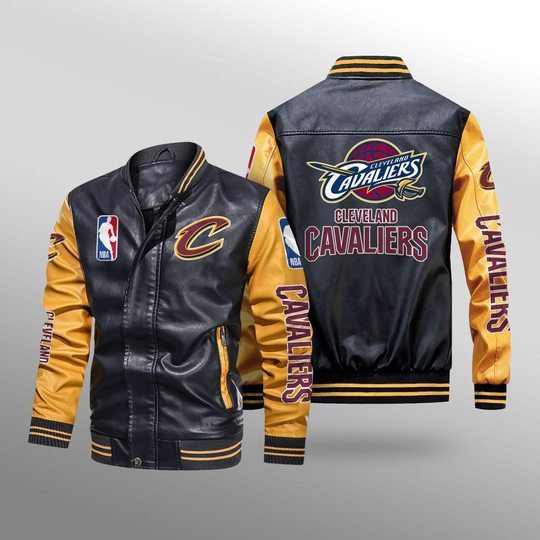 NBA Cleveland Cavaliers Black Gold Leather Bomber Jacket NBA Cleveland Cavaliers Black Gold Leather Bomber Jacket