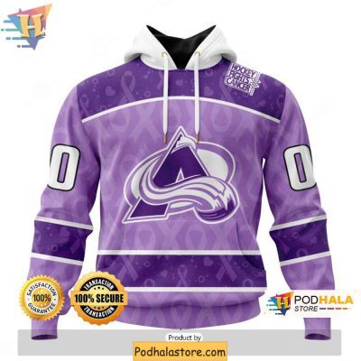 Colorado Avalanche 3D Hoodie, Lavender Personalized Cancer Awareness Apparel