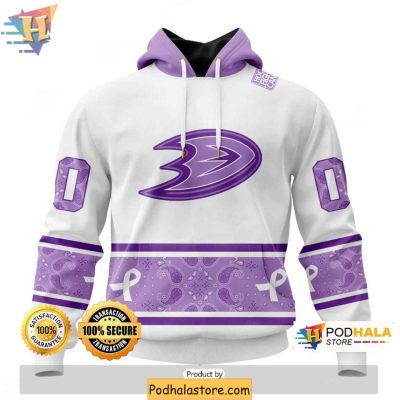 Custom Anaheim Ducks 3D Hoodie, NHL Lavender Cancer Awareness Apparel