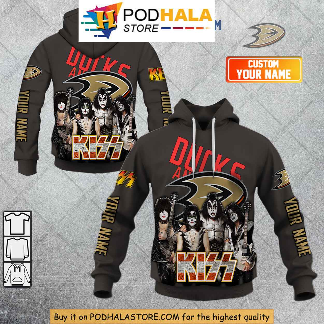 Custom Anaheim Ducks and KISS 3D Hoodie, Perfect for Hockey Rock Fans Custom Anaheim Ducks and KISS 3D Hoodie, Perfect for Hockey Rock Fans