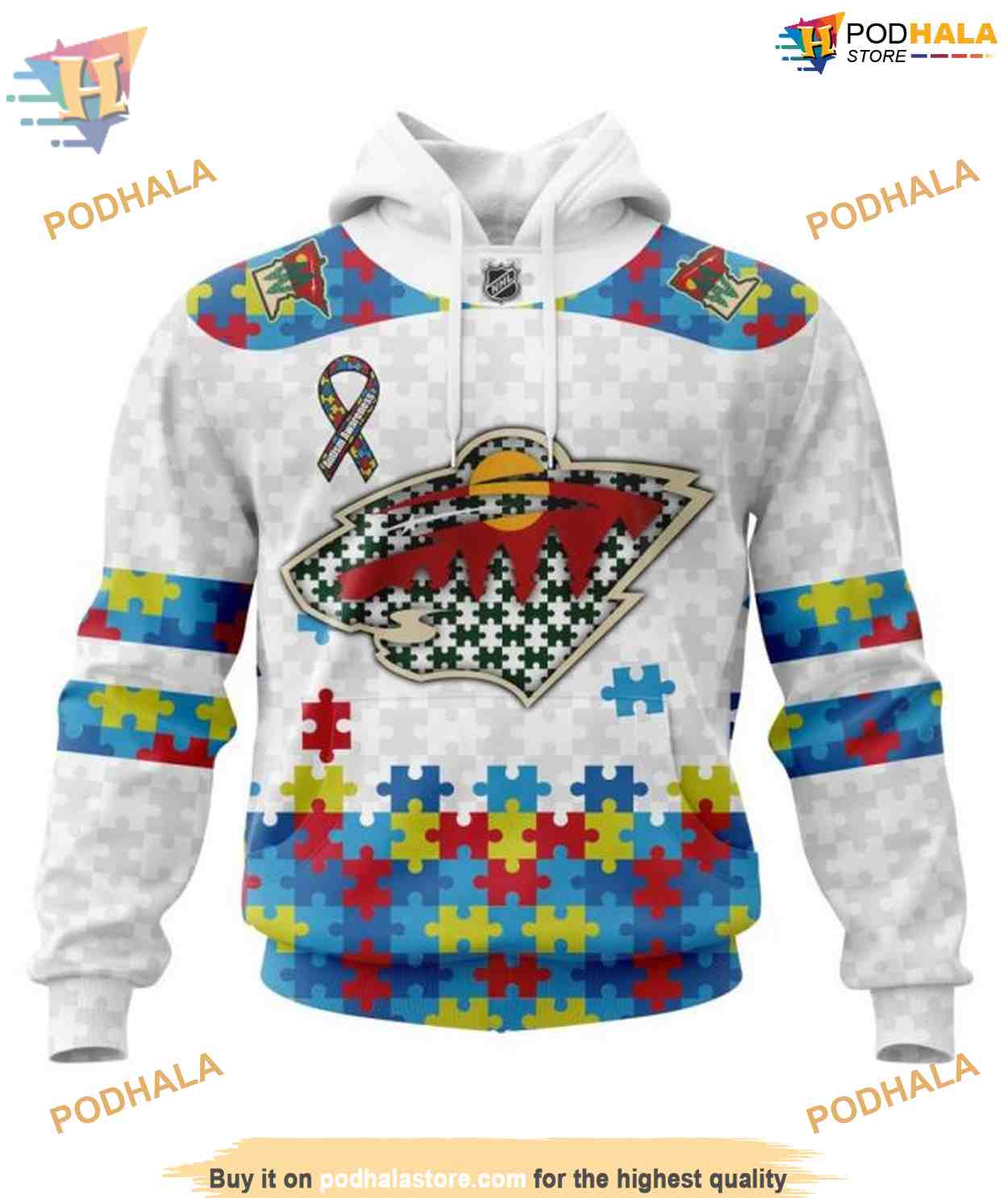 Custom Autism Awareness NHL Minnesota Wild Hoodie 3D Custom Autism Awareness NHL Minnesota Wild Hoodie 3D