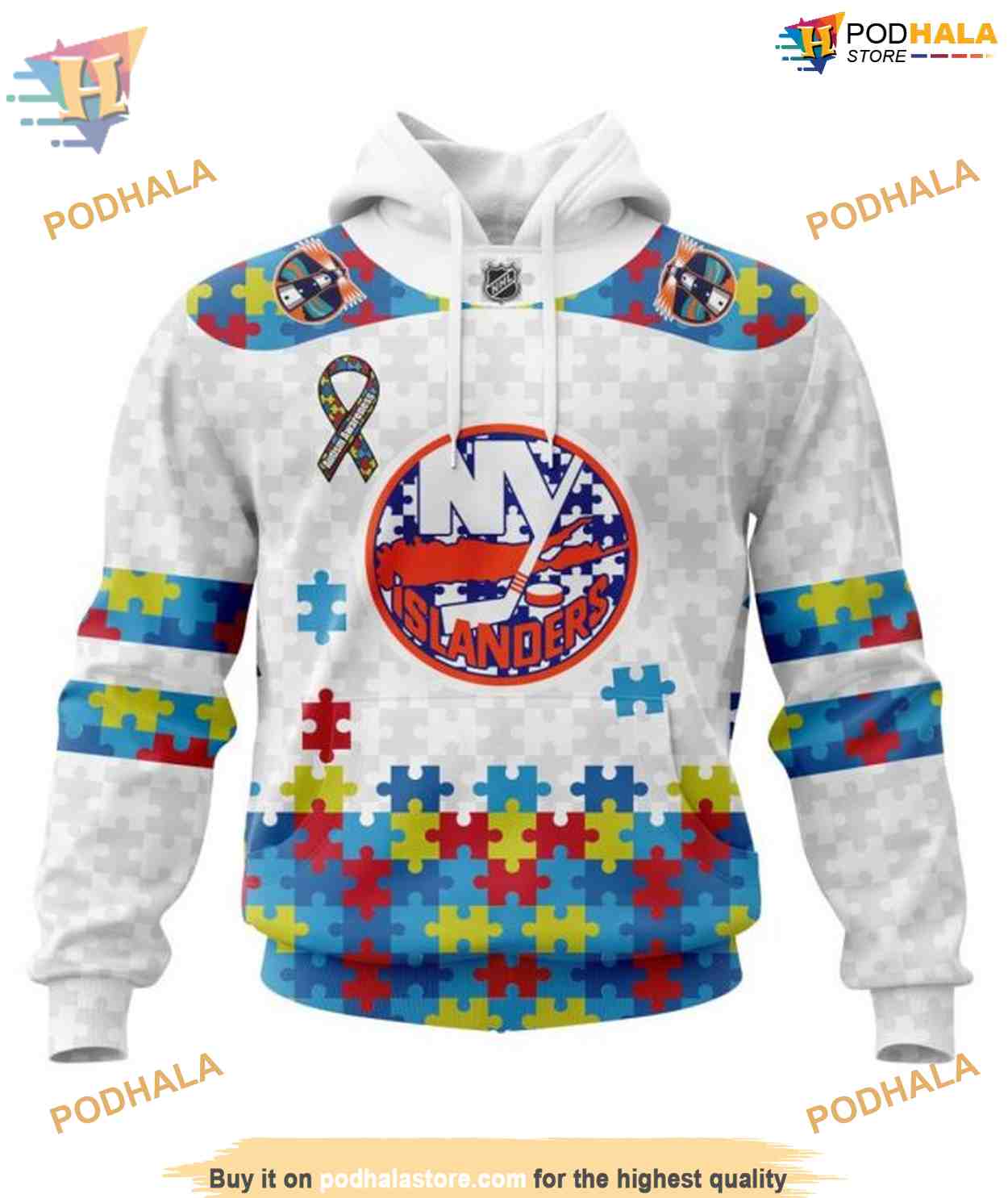 Custom Autism Awareness NHL New York Islanders Hoodie 3D Custom Autism Awareness NHL New York Islanders Hoodie 3D
