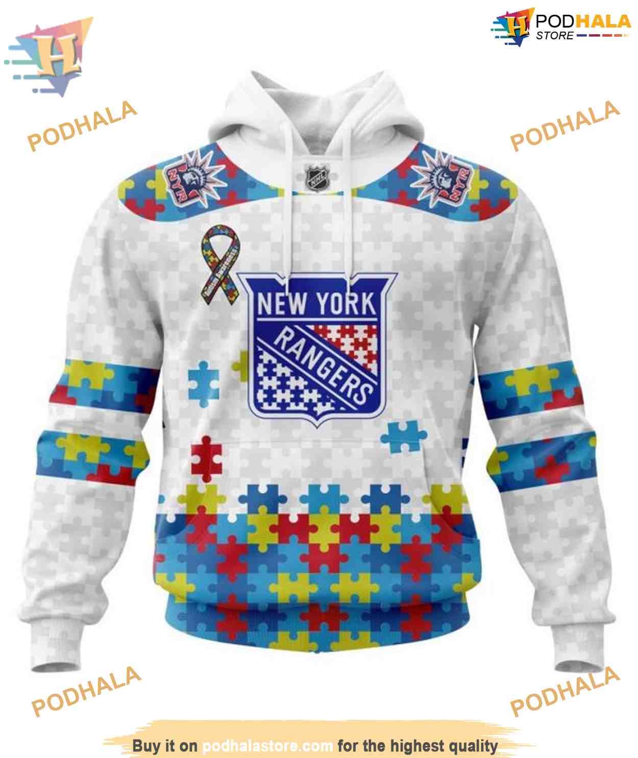 Custom Autism Awareness NHL New York Rangers Hoodie 3D Custom Autism Awareness NHL New York Rangers Hoodie 3D
