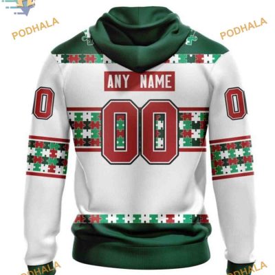 Custom Autism Awareness Name And Number NHL Minnesota Wild Hoodie 3D