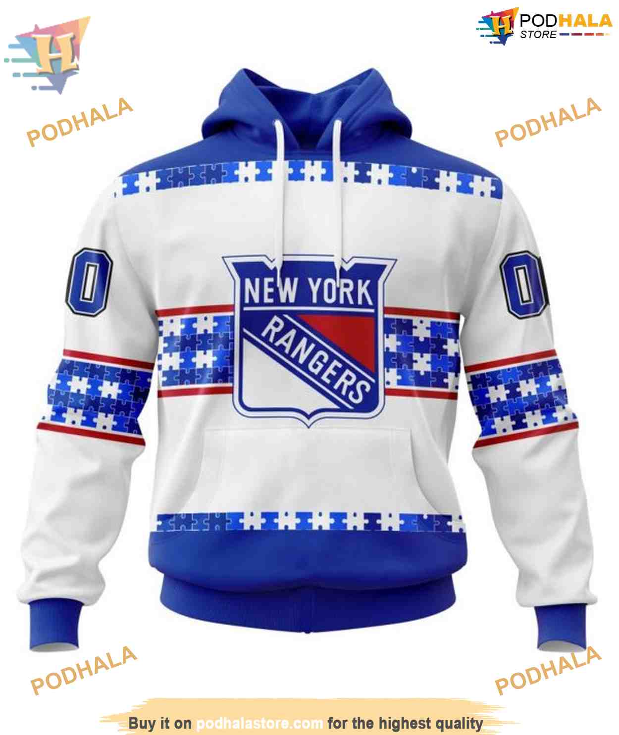 Custom Autism Awareness Name And Number NHL New York Rangers Hoodie 3D Custom Autism Awareness Name And Number NHL New York Rangers Hoodie 3D