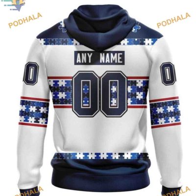 Custom Autism Awareness Name And Number NHL Winnipeg Jets Hoodie 3D