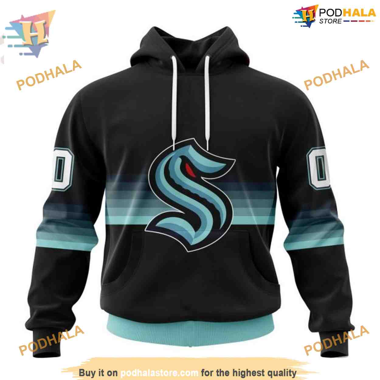 Custom Black And Gradient Design NHL Seattle Kraken Hoodie 3D Custom Black And Gradient Design NHL Seattle Kraken Hoodie 3D