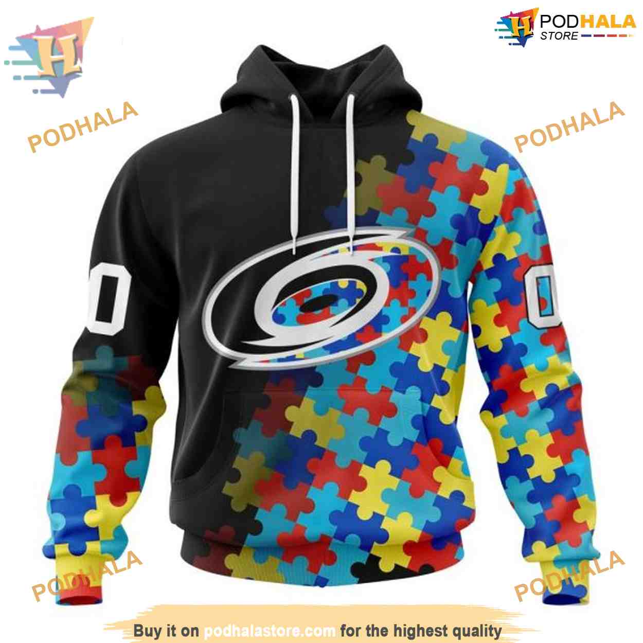 Custom Black Autism Awareness Design NHL Carolina Hurricanes Hoodie 3D Custom Black Autism Awareness Design NHL Carolina Hurricanes Hoodie 3D