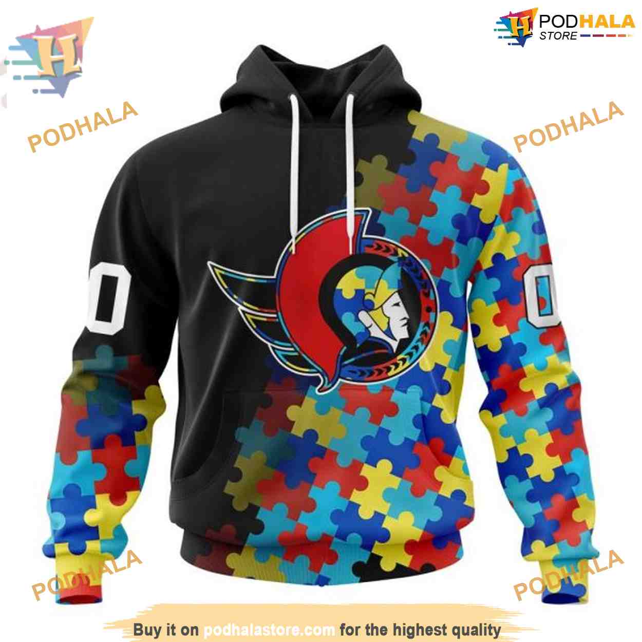 Custom Black Autism Awareness Design NHL Ottawa Senators Hoodie 3D Custom Black Autism Awareness Design NHL Ottawa Senators Hoodie 3D