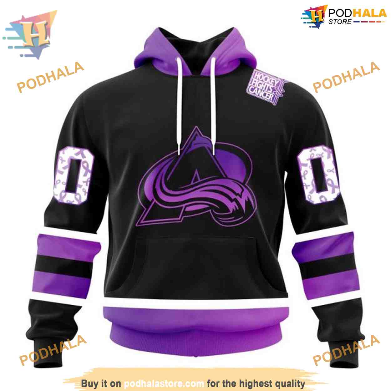 Custom Black Hockey Fights Cancer Kits NHL Colorado Avalanche Hoodie 3D Custom Black Hockey Fights Cancer Kits NHL Colorado Avalanche Hoodie 3D