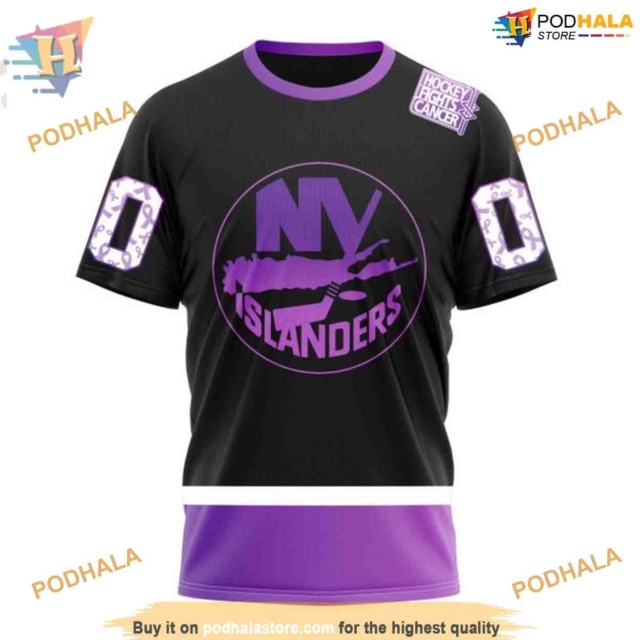Custom Black Hockey Fights Cancer Kits NHL New York Islanders Hoodie 3D Custom Black Hockey Fights Cancer Kits NHL New York Islanders Hoodie 3D