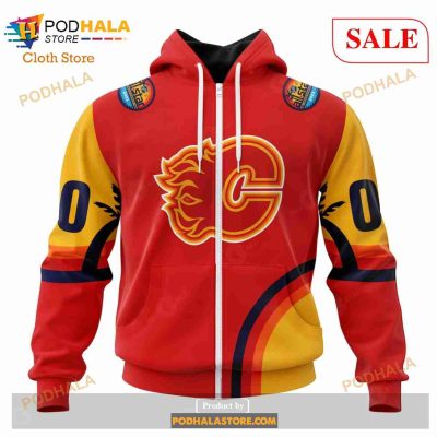 Custom Calgary Flames ALL Star Game Design With Florida Sunset NHL Hoodie 3D