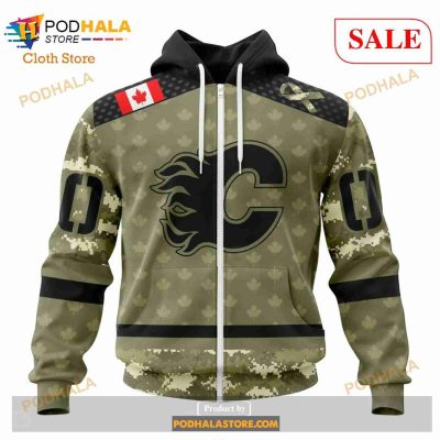 Custom Calgary Flames Special Camo Military Appreciation Sweatshirt NHL Hoodie 3D