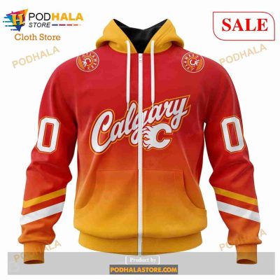 Custom Calgary Flames Special Retro Gradient Design Sweatshirt NHL Hoodie 3D