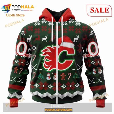 Custom Calgary Flames Unisex Christmas NHL Hoodie 3D