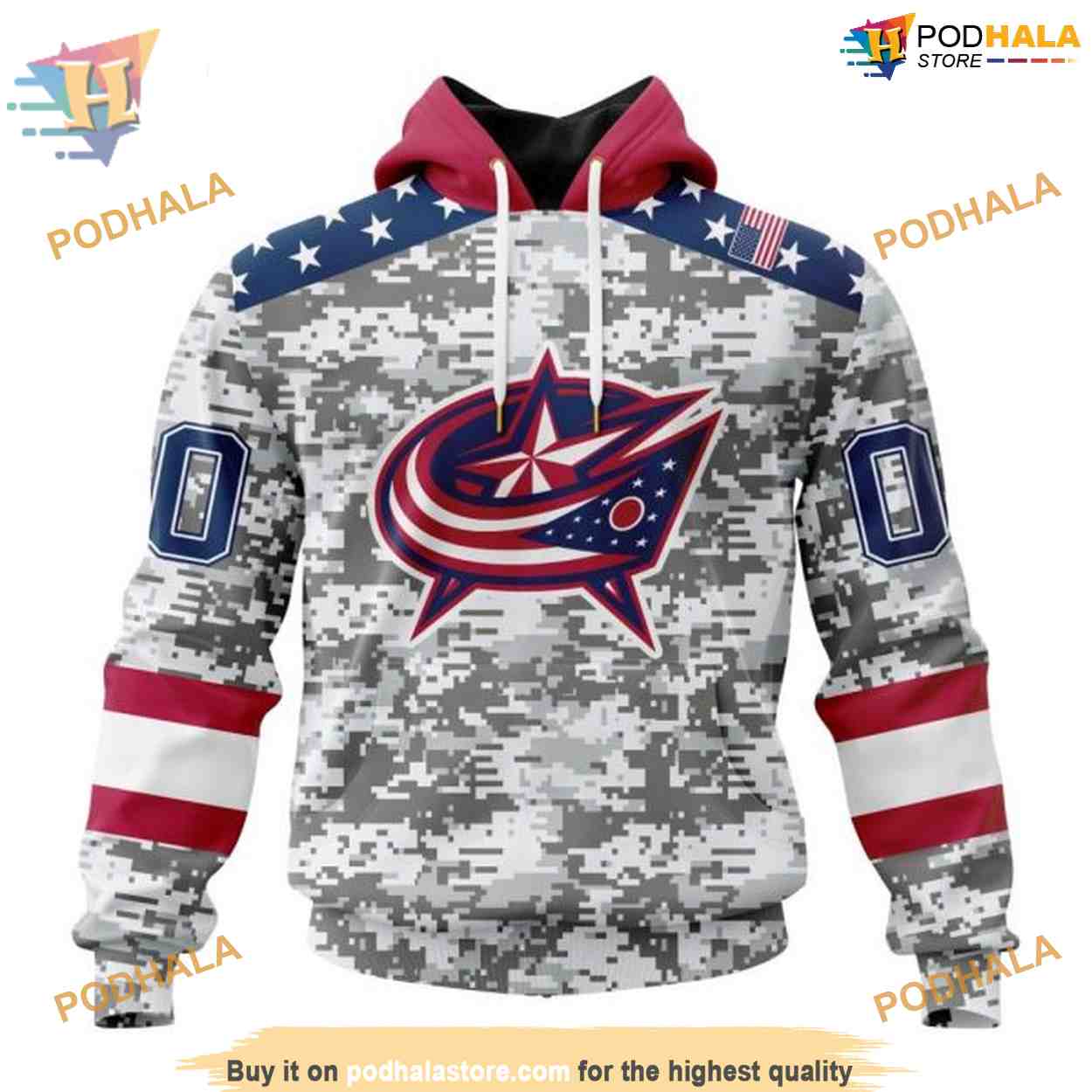 Custom Camo Design For Veterans Day NHL Columbus Blue Jackets Hoodie 3D Custom Camo Design For Veterans Day NHL Columbus Blue Jackets Hoodie 3D