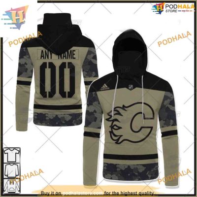 Custom Camo Military Appreciation Team Authentic NHL Calgary Flames Hoodie 3D