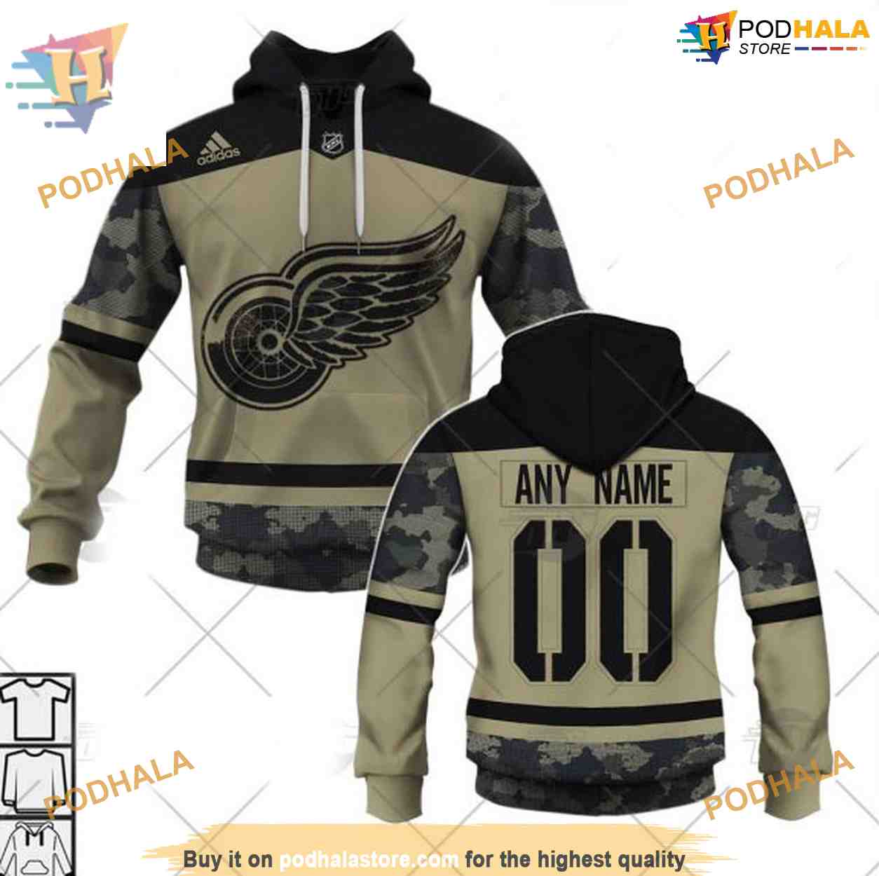 Custom Camo Military Jersey NHL Detroit Red Wings Hoodie 3D Custom Camo Military Jersey NHL Detroit Red Wings Hoodie 3D